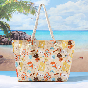Nouveau sac de <span class=keywords><strong>plage</strong></span> imprimé décontracté pour femme, sac à bandoulière, sac de voyage d'été en <span class=keywords><strong>toile</strong></span> avec doublure en polyester, fermeture éclair et poignée en corde - Product Image 4