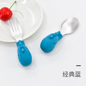Ensemble de fourchettes et cuillères en acier inoxydable avec manche en silicone pour l'apprentissage des bébés de 1 à 2 ans, en forme de gourde, multicolore - Product Image 3