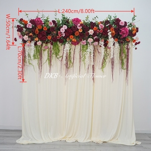 Décor de mariage DKB, arche de fleurs artificielles de 8 pieds de long, couleur rouge bordeaux, avec <span class=keywords><strong>quelques</strong></span> feuilles rouges et plantes suspendues - Product Image 2