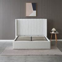 Lit Double Rembourré en Cuir Synthétique Blanc, Lit Queen Size de Luxe Italien avec Rangement