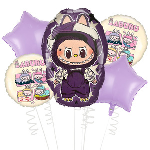 大人気！LABUBU フォイルバルーン 5個セット アルミ製パーティーバルーン ブラインドボックス ドール風漫画バルーン 子供向けおもちゃ 誕生日パーティー飾り付け - Product Image 3