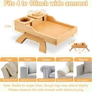 Plateau en bois de bambou pour canapé, organiseur d'accoudoir, table d'appoint stable pour fauteuil inclinable, table pliante pour canapé, plateau de lit portable - Product Image 2