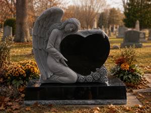Angel Sculpture Heart Shape Tombstone Monument for Cemetery European Traditional Style <b>Stone</b> Statue - Product Image 6