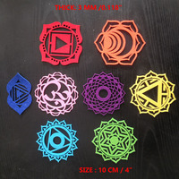 Sous-verres en feutre Chakra pour boissons, en coffret cadeau, sous-verres avec mantra, découpe au laser, service de fabrication sur mesure, sous-verres en bambou