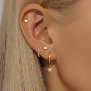 Juego de 3/4 Piezas de Aretes Minimalistas de Plata de Ley S925 con Zirconia Geométrica de Color y Esmalte para Mujer - Product Image 5