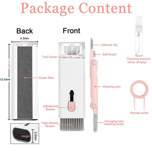 Kit de nettoyage de clavier 7-en-1 nettoyeur d'ordinateurs portables avec extracteur de touches, ensemble de nettoyage de brosse de clavier multifonctionnel pour téléphone <span class=keywords><strong>Airpods</strong></span> - Product Image 6
