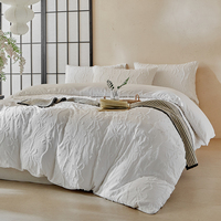 Juego de Cama de Poliéster Suave Color Blanco Crema Estilo Francés con Lazos y Encaje, Nuevo Juego de Sábanas y Funda Nórdica
