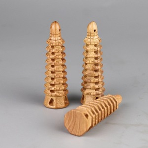 Llavero de madera de durazno tallado a mano con pagoda Wenchang de 7 o 9 pisos, adorno decorativo de caligrafía china, de Linglong Pavilion - Product Image 2