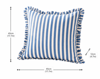 Coussin décoratif sur mesure en mousse haute densité, à rayures bleu bleuet, hydrofuge, résistant aux UV et à séchage rapide, avec volant.