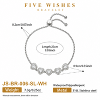 Bracelet en acier inoxydable 316L JinSpark 'Five Wishes' avec zircon en forme de cœur, plaqué or 18 carats, réglable, étanche, pour femmes