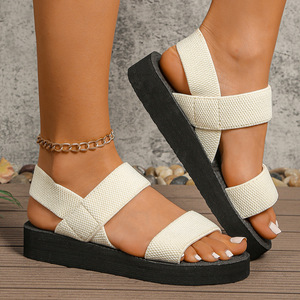 Sandales compensées d'été pour femmes à semelle épaisse, avec bride en tissu, bout ouvert, décontractées, pour l'extérieur et la plage - Product Image 5