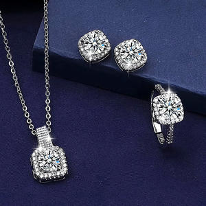 Luxury Square Diamond Jewelry Set <b>Wedding</b> Crystal Rhinestone <b>Ring</b> Earrings <b>Necklace</b> Jewelry Set - Product Image 2