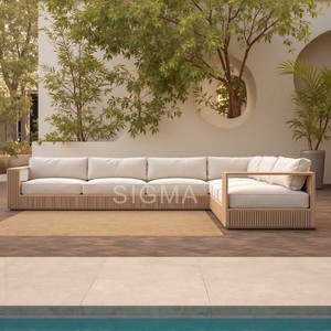 Ensemble de meubles de patio extérieur, canapé modulaire en teck et marbre avec tables basses, meubles de jardin, résistant aux intempéries, certifié CE - Product Image 4