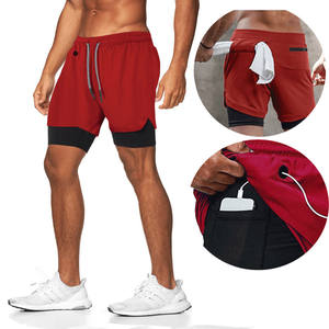 Erkek 2 in 1 koşu şort spor egzersiz hızlı kuru erkek şort ile telefon cebi - Product Image 1