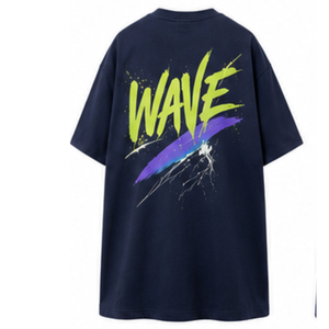 Camiseta de Cuello Redondo con Estampado Gráfico de Olas Azul Marino para Hombre, Camiseta Holgada de Algodón Suave, Ropa Casual de Calle, Top de Manga Corta - Product Image 5