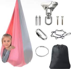 Hamac double thérapie en nylon pour enfant réversible rose gris pour l'autisme TDAH Aspergers Camping Randonnée avec matériel inclus - Product Image 1