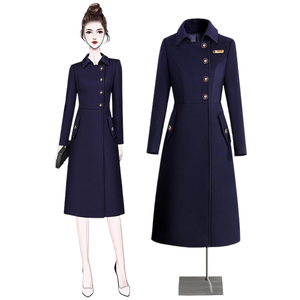 Manteau professionnel mi-long pour femmes, idéal pour les réceptionnistes d'hôtel, uniforme de travail, manteau en laine automne/hiver - Product Image 1