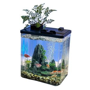 Aquarium tout-en-un viral avec écosystème clair, décor de rocaille, plateau supérieur pour plantes, filtre, mini-aquarium pour débutants, petits poissons d'eau douce - Product Image 1