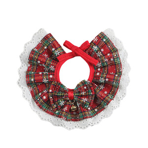 Été/Hiver/Printemps Bavoir pour chat Plaid Nœud papillon Collier en dentelle Pet Cat <span class=keywords><strong>Spit</strong></span> Towel Bib Featuring Animal Pattern Christmas Accessories - Product Image 6