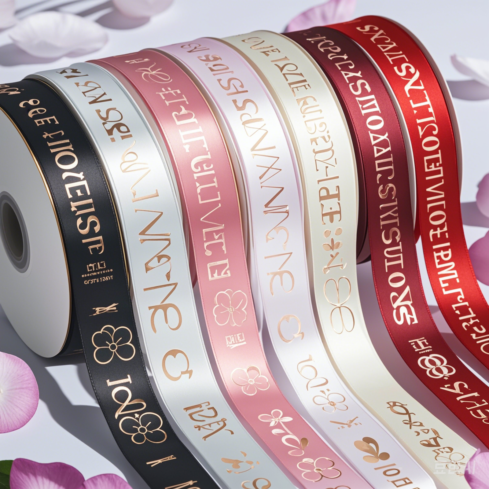 Custom Wedding Ribbon Luxury Gold Foil Printed Floral Design Daily Use Custom Brand Name Logo Luxury Gift Wrapping Ribbon