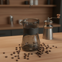 Ensemble de théière et de tasse à café en verre borosilicate de haute qualité, moderne, résistant à la chaleur, écologique, gris, en stock, petit et transparent