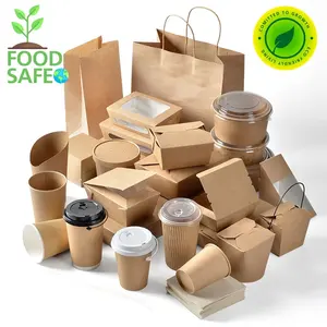 Emballages de restauration rapide en papier imprimé biodégradable à emporter jetables personnalisés