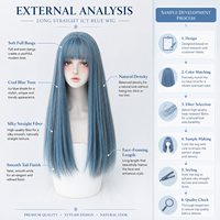 Peluca Azul con Flequillo, Peluca de Cabello Sintético para Mujer, Peluca Larga y Lisa de 24 Pulgadas con Reflejos de Color para Cosplay, Pelucas Anime Lolita