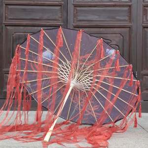 Parasols personnalisés en papier huilé imperméable avec rubans et pompons, motif bambou chinois traditionnel, pour mariage et extérieur - Product Image 2