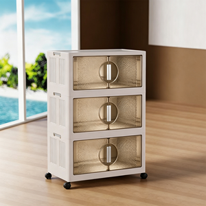 Armario Organizador Infantil Independiente de Doble Puerta, Mueble de Almacenamiento Multicapa para Dormitorio, Armarios Plegables de Plástico para Snacks - Product Image 1