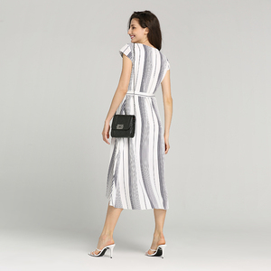 Verano de 2020 poliéster vertical con estampado de rayas de manga corta casual superposición <span class=keywords><strong>Oficina</strong></span> larga maxi <span class=keywords><strong>Vestido</strong></span> Mujer - Product Image 2