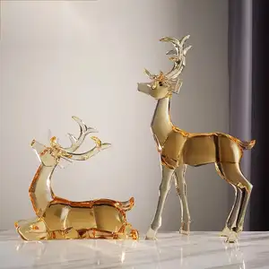 Acrylic Amber Reindeer Statue Transparent Plastic Elk Sculpture Christmas Jewelry Craft Festival Home Decoration Gifts