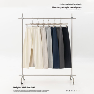 Pantalon de sport de <span class=keywords><strong>jogging</strong></span> en coton droit de couleur unie pour hommes, poids lourd, polyester/coton, pantalon de survêtement décontracté - Product Image 3