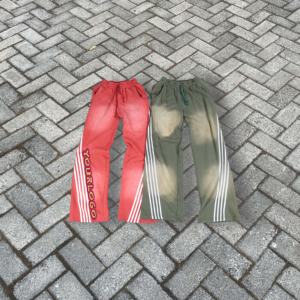 Pantalon de survêtement rayé streetwear, style vintage délavé à l'acide, taille mi-haute, en molleton uni, service OEM pour hommes - Product Image 1