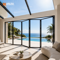 Porte patio pliante en verre trempé à rupture de pont thermique pour maison résidentielle, portes pliantes intérieures en aluminium