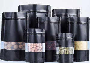 Bolsa Doypack Negra de Grado Alimenticio para Snacks, Patatas Fritas, Alimentos para Mascotas, Azúcar, con Ventana - Product Image 6