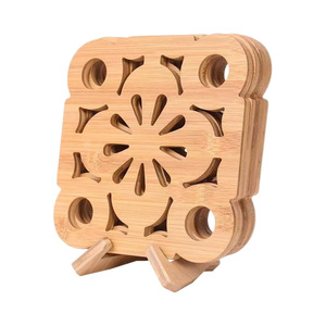 Creative Wooden Heat Resistant Table <b>Mat</b> Square Natural Wood Color Cartoon Pattern For Bowl <b>Plate</b> Placemat Home Use - Product Image 5