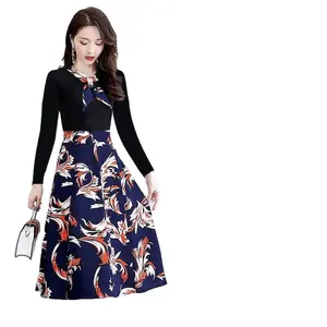 Grosir croptop dress korea-Gaun Lengan Panjang Wanita, Bawahan Jahitan Sifon Korea, Rok A-line Pinggang Temperamen Musim Gugur