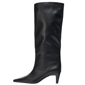 Suede Upper Long Booties Wide Fit Low Heels on Shoes Women's Pointed Toe Solid Knee High <b>Boots</b> - Product Image 4