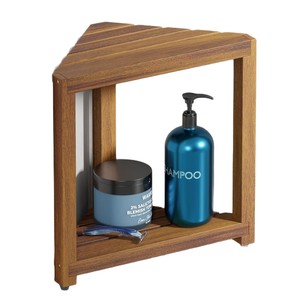 Tabouret de douche d'angle en bois d'acacia Xing Tong, profondeur 25,4 cm, bois massif avec étagère de rangement pour salle de bain - Product Image 3
