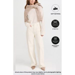 Jean large crème élégant pour femme, taille haute, coupe ample, en denim écologique, style urbain, tailles 26-40 OSCA - Product Image 5