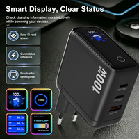 Chargeur mural GaN IBD 100W à 3 ports (1 USB-A + 2 Type-C) avec charge rapide PD et écran TFT 1,3 pouces pour affichage de la puissance