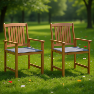 Set di 2 sedie da giardino in teak, mobili da esterno in legno marrone, design rustico, gambe affusolate resistenti, con cuscino - Product Image 2