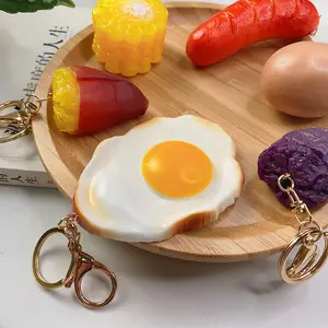 พวงกุญแจพีวีซีเลียนแบบอาหารข้าวโพดหวานมันฝรั่งไข่พวงกุญแจกระเป๋าถือจี้เสน่ห์ DIY