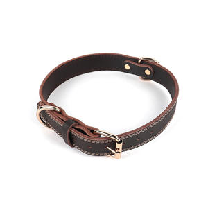 <span class=keywords><strong>Collar</strong></span> de cuero de vaca para mascotas con hebilla de metal, anillo en D, cinturón de Cuello de piel de ganado marrón ajustable para gato, suministro circular boutique - Product Image 2
