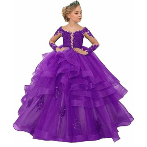 Abiti da ragazza di fiori all'uncinetto in pizzo di poliestere per matrimoni o collo di raso lungo pavimento 3D Appliques stile Preppy abito da ballo per <span class=keywords><strong>bambini</strong></span> - Product Image 2