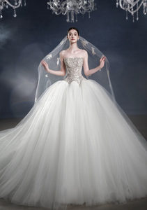 S1255Y Nouveau style 2026 Robe de mariée princesse éthérée, sans bretelles, très résistante, avec longue traîne et <span class=keywords><strong>voile</strong></span> principal - Product Image 6