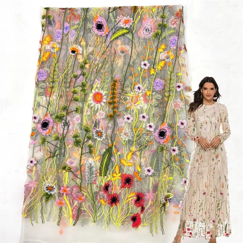 Hot Selling Blumen stickerei Tüll Spitze Stoff Spitze Mesh Hochzeits kleid Brautkleid Abendkleid Stoff