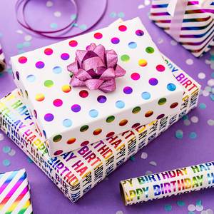 Happy Birthday Gift <b>Wrapping</b> <b>Paper</b> Roll Rainbow Stripes Polka Dots Eco-Friendly Metallized Double Side for Packaging Craft - Product Image 2