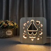 Lampe LED USB 3D en bois pour père noël, 15x15x3cm, commande de commutateur, sculpture sur bois