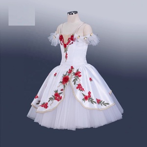 <span class=keywords><strong>Blanco</strong></span> <span class=keywords><strong>brillante</strong></span> satén rojo bordado flores vestido de escenario hecho a medida el despertar de Flora Ballet disfraz tutú - Product Image 3